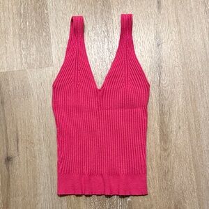 LA MIEL Vibrant Pink Ribbed Tank Top